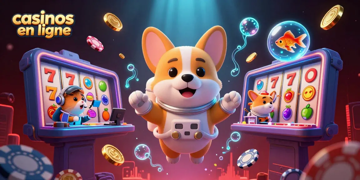 Jouer aux casinos en ligne avec une illustration 3D d'un corgi astronaute et des éléments de jeux