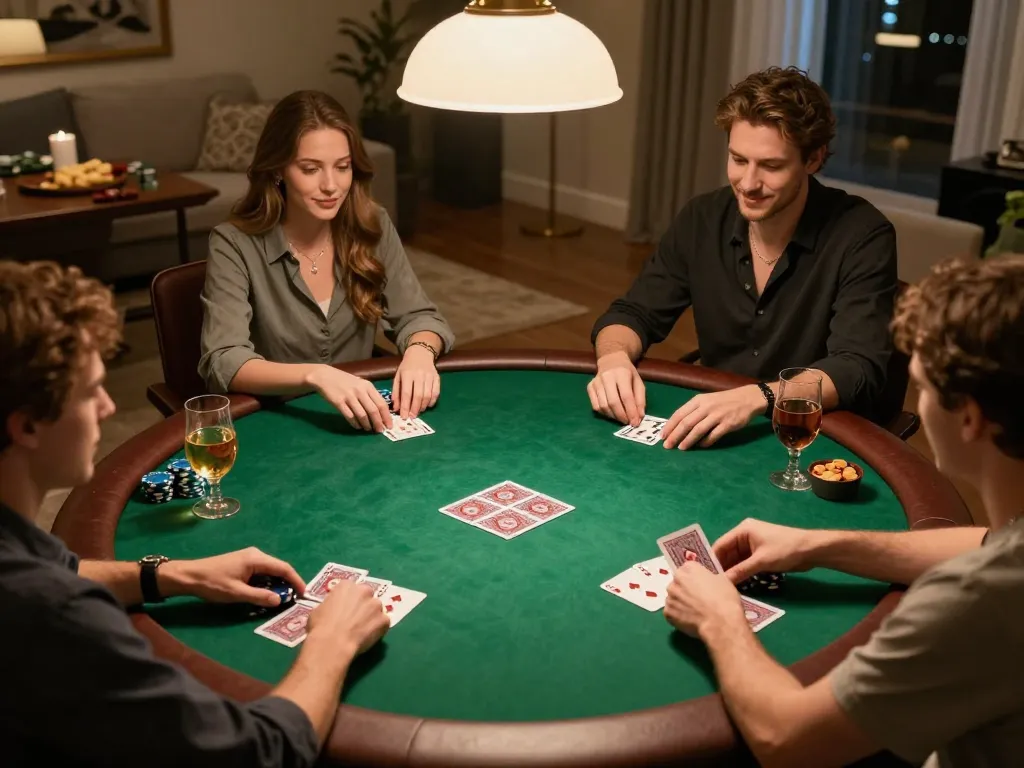 SKY88 poker game night with friends enjoying strategy and excitement at a round table.