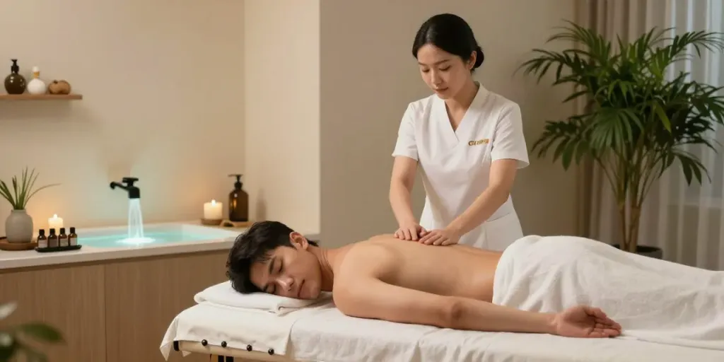 세종OP에서 편안한 마사지 서비스를 받는 장면