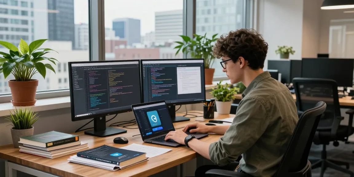 Developer engaging with the latest 纸飞机中文版 app in a vibrant tech office.