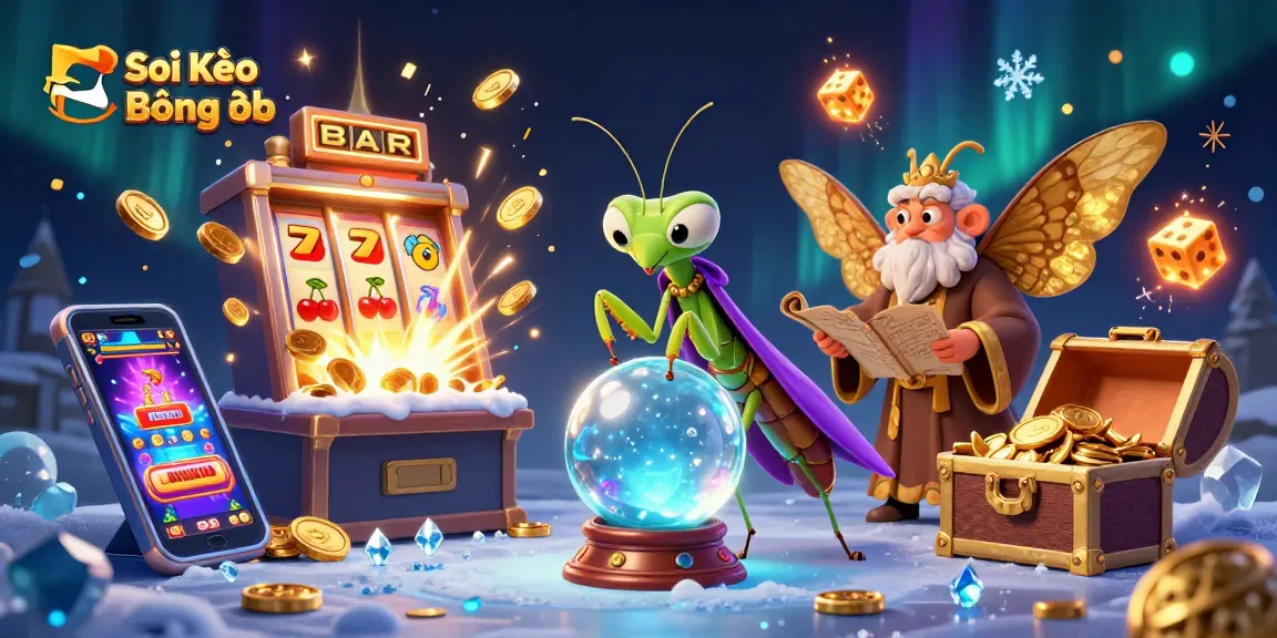 Soi Kèo Bóng Đá analysis with fortune teller and librarian amidst a vibrant casino scene
