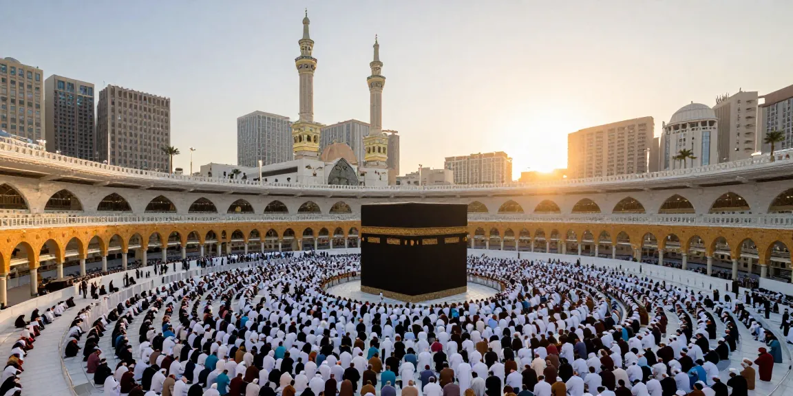 Umroh Ramadhan pilgrimage at Masjid al-Haram with diverse worshippers marking their spiritual journey during this blessed season.
