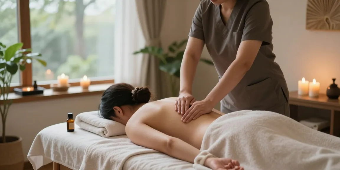 Swedish massage in a calming spa setting with serene lighting and essential oils.