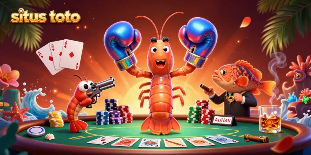 Engage in situs toto gameplay with a vibrant 3D scene featuring competitive casino elements and lively characters.
