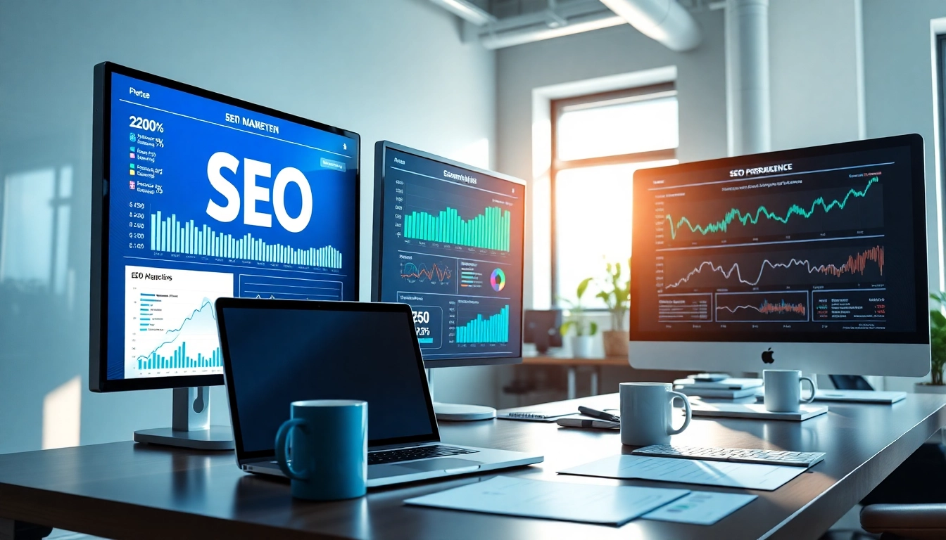 Analyze SEO performance metrics in a vibrant digital marketing workspace.