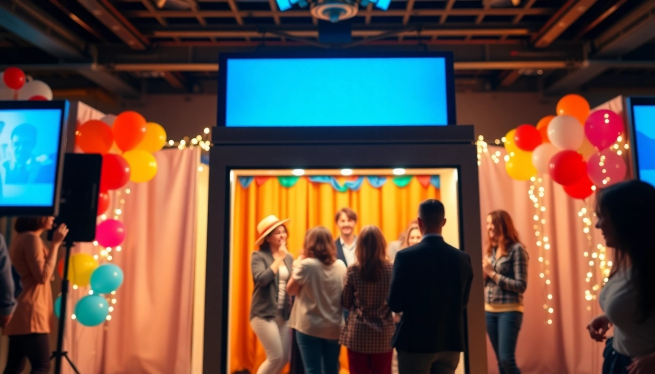 Capture precious moments with our photo booth rental, featuring vibrant decorations and joyful guests.