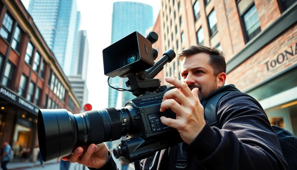 Showcase commercial videography toronto with a skilled videographer capturing vibrant urban scenes.