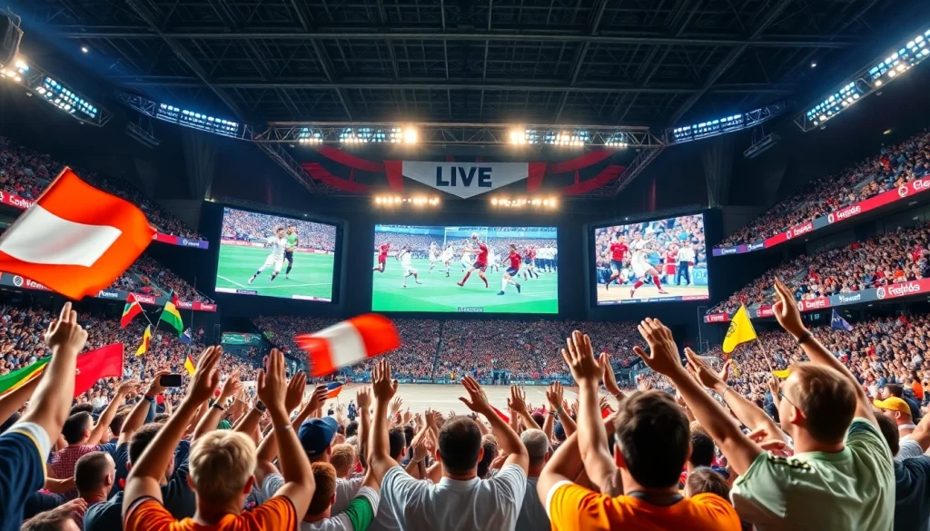 스포츠중계를 즐기는 팬들의 열광적인 모습과 다채로운 스포츠 경기