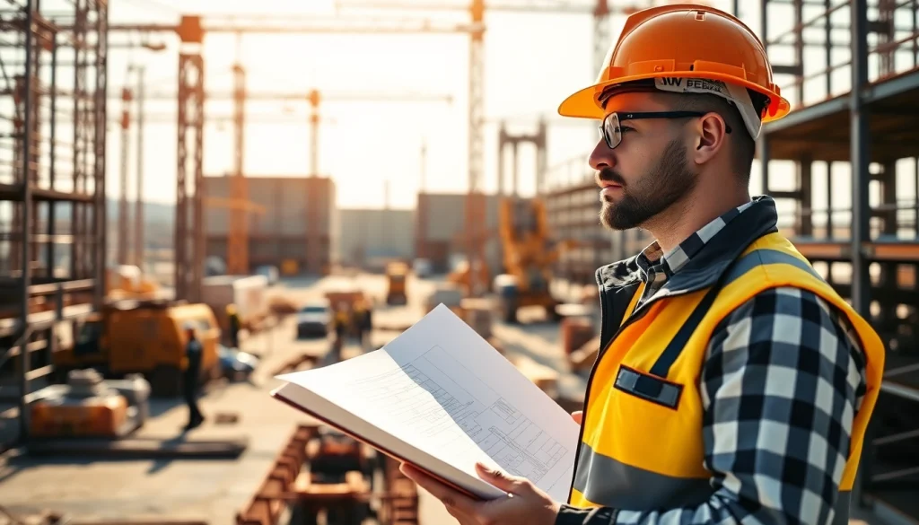 Visual of a New Jersey Construction Manager directing a team at a construction site.