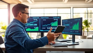 카드 한도 현금화 전문가와 현대적인 사무실의 분석 모습입니다.