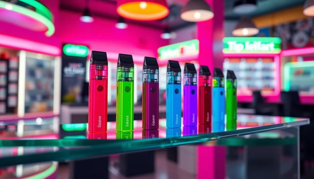 Faszinierende elfbar pods in einem modernen Vape-Shop mit lebendigen Farben.