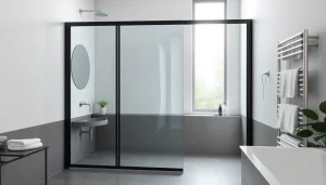 Admirez la paroi de douche 150x200 élégamment installée dans une salle de bain moderne.