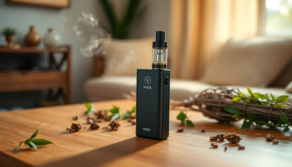 Erleben Sie die Vozol mit elegantem Design auf einem Holztablett in einem gemütlichen Raum.