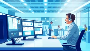 Support agent assisting with IT Helpdesk Solutions in a modern workspace.