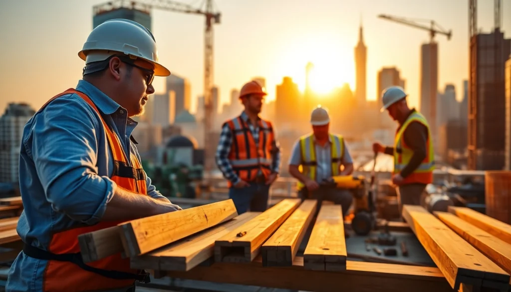 Manhattan General Contractor leading a construction project with dynamic teamwork and city skyline.