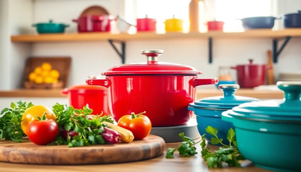 Explore beautiful Le Creuset NZ cookware in a bright kitchen with fresh ingredients.