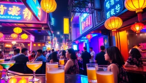 Vibrant 하노이밤문화 nightlife scene featuring lively bars and karaoke venues.