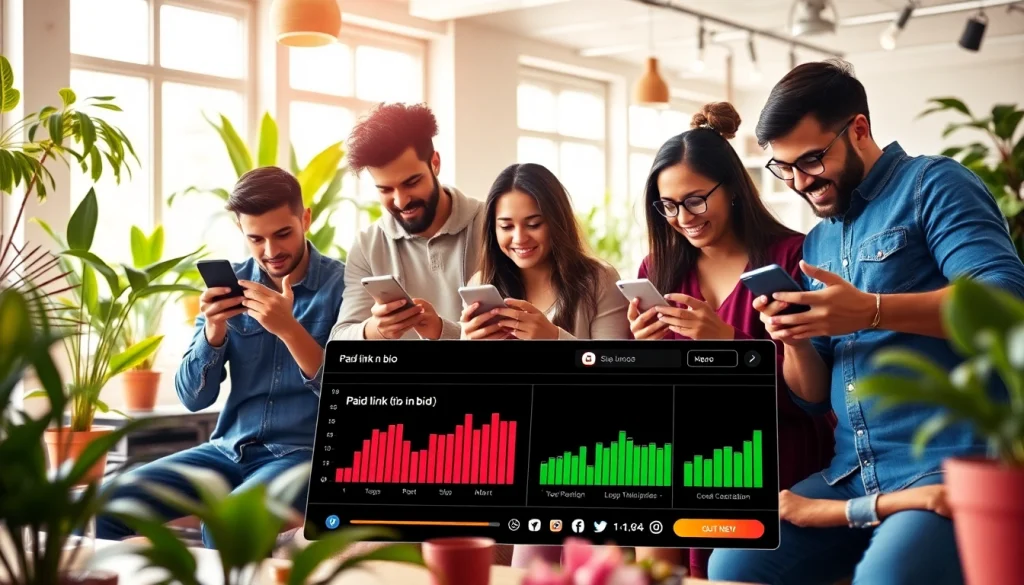 Creators analyzing a paid link in bio for creators, showcasing digital engagement and community.