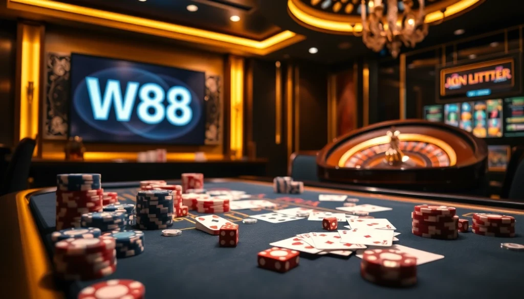 Experience thrilling action at W88 link with a table of poker chips and advanced gaming technology.