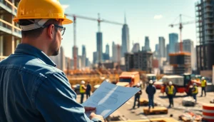 New York City Construction Manager guiding a bustling construction site in NYC