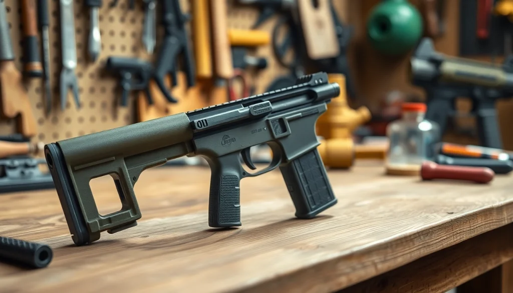 Showcasing the polymer 80 pf940c pistol frame kit with detailed textures and tools in the background.