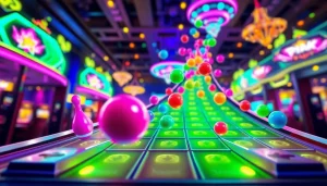 Mengambil momen menarik saat memainkan plink slot dengan bola berwarna cerah yang jatuh.