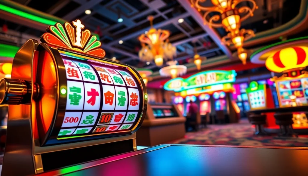 Permainan slot demo mahjong menampilkan simbol mahjong dan grafik cerah dengan suasana kasino.