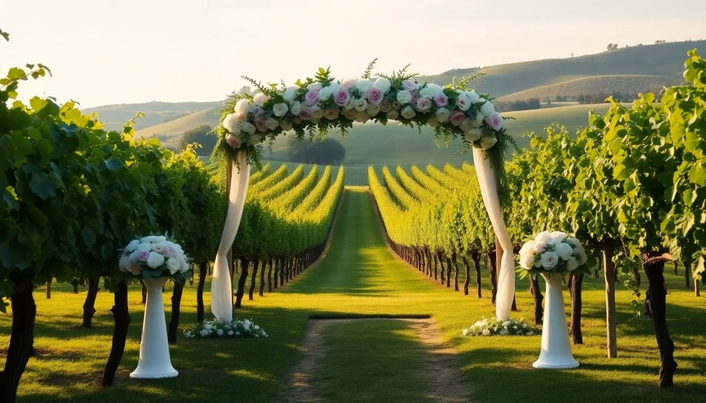 Stunning Clarksburg Wedding Venues display a charming outdoor ceremony setup amidst beautiful vineyards.