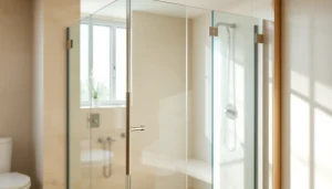 Showcase of a stylish shower screen door in a modern bathroom with elegant finishes.