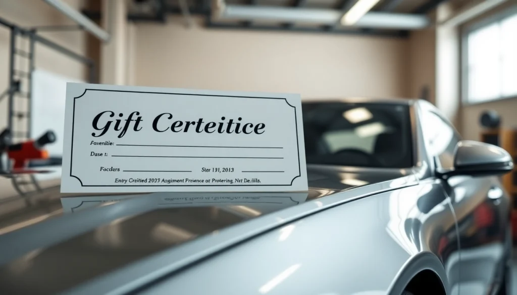 Car detailing gift certificate showcased with a beautifully detailed car, enhancing its appeal.