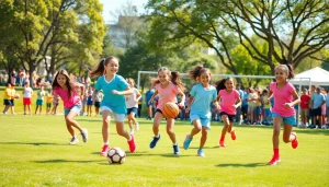 Young athletes enjoying Multi Sports Camps for Girls, showcasing teamwork and joy in action.