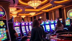 Terlibat dengan mesin slot Depo 1K yang menarik di tengah suasana kasino yang hidup.