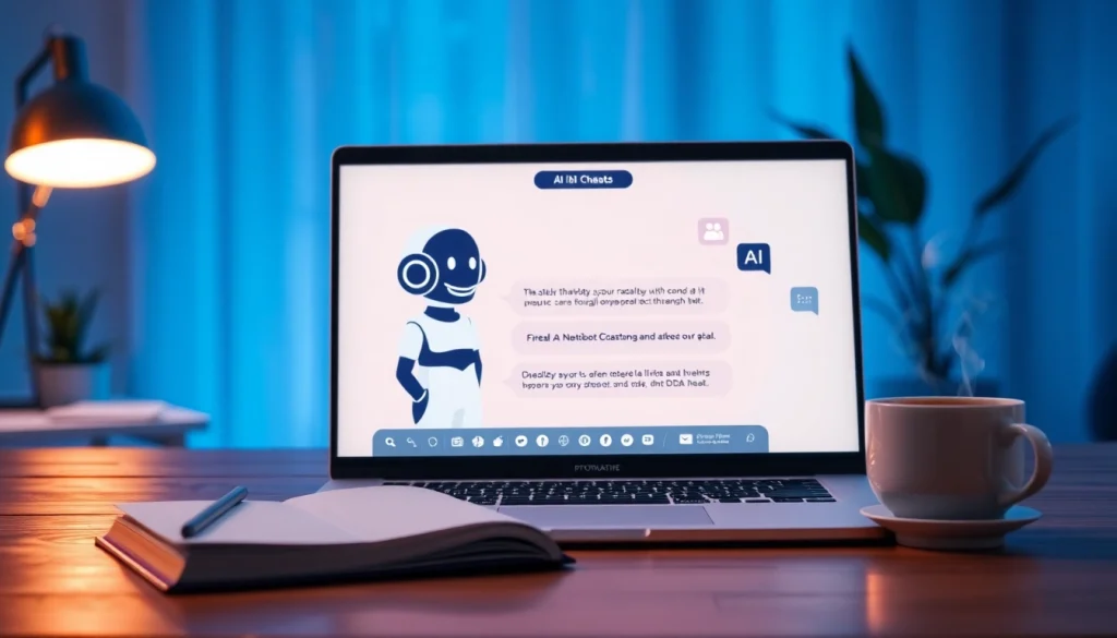 Interactive NSFW AI chat interface on a modern laptop in a cozy office setting