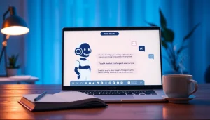 Interactive NSFW AI chat interface on a modern laptop in a cozy office setting