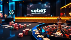Betting on sbobet link alternatif with elegant casino tables and digital interfaces.