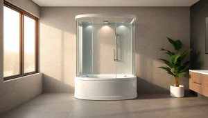 Installation einer duschkabine 90x90 komplett in einem modernen Badezimmer.