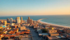 Mogadishu km square cityscape showcasing prominent landmarks and vibrant local life.
