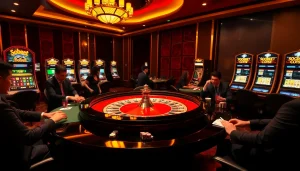 Engage with link alternatif sbobet at a luxurious casino table game featuring roulette and poker elements.