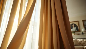 Verduisterende gordijnen in een stijlvolle woonkamer creëren privacy en sfeer.