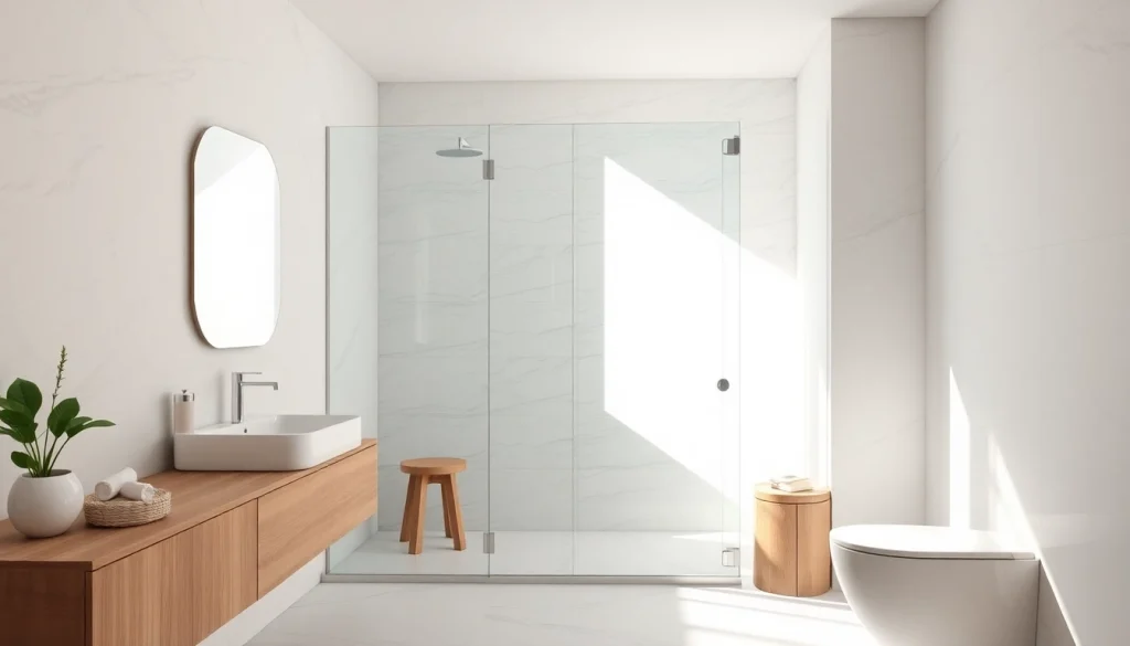 Frameless shower screen door in a modern bathroom showcasing stylish design and elegance.