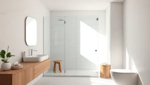Frameless shower screen door in a modern bathroom showcasing stylish design and elegance.