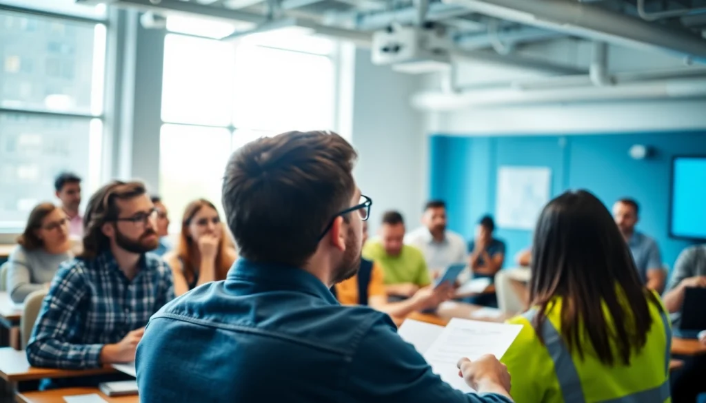 Engaged participants in OSHA training carolinas led by a seasoned instructor in a bright classroom setting.