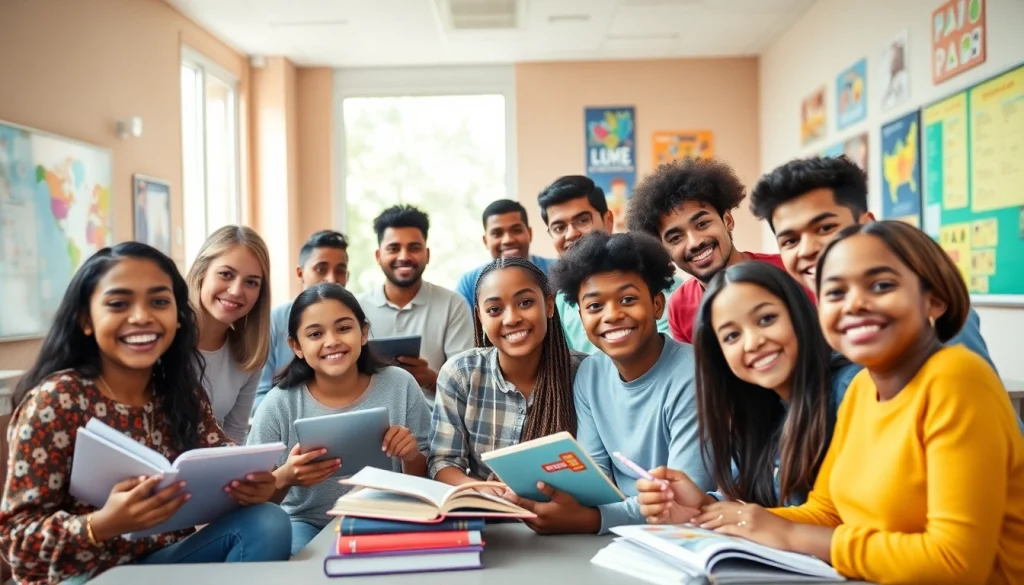 Engaging classroom scene showcasing collaborative education among diverse students, emphasizing education reform.
