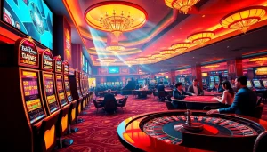 Experience thrilling gameplay at idnslot with lively casino tables and slot machines.