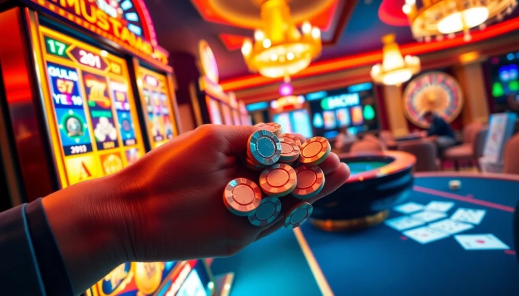 Experience the excitement of slot depo 5rb with vibrant slot machines and eager gamblers.