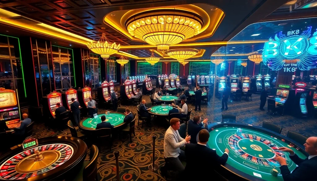 Players enjoying a thrilling gaming experience at BK8's vibrant casino tables and slots.