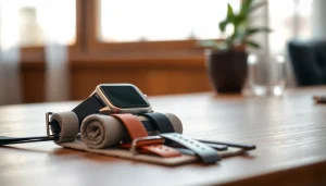 Showcasing Finesse Smart Watch on a natural wooden desk, emphasizing its sleek design.