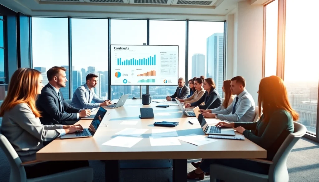 Team collaborating effectively in contract management strategies with digital tools.