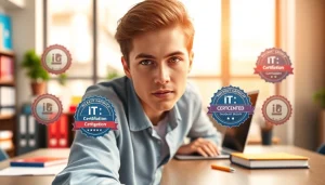 Engaged student showcasing IT certifications without studying in a dynamic study space.