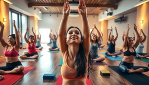 様々な参加者が登場するホットヨガクラスのダイナミックなシーンで、ホットヨガ おすすめの利点を強調しています。